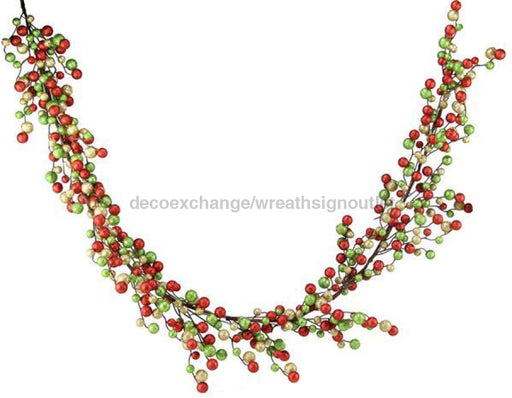 6'L Round Mixed Glitter Ball Garland Red/Lime/Gold XG669781 - DecoExchange