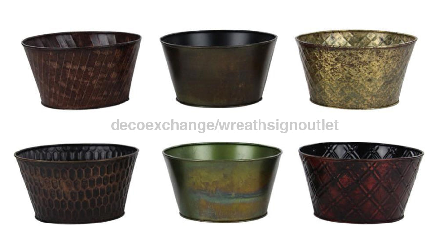 7.25’’Dia X 4’’H Tin Planter 6 Asst Chemical Colors KE249897 Base