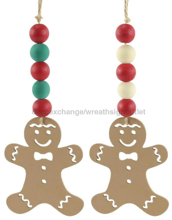 7.75’’Oal Wood Bead Gingerbread Man Ornaments 2 Asst Natural/Jadeite XA119099 Attachment