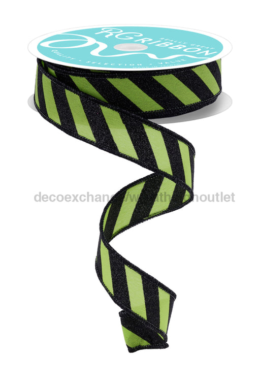 7/8’’X10Yd Diagonal Glitter Stripe Lime/Black RGF794233 Ribbon