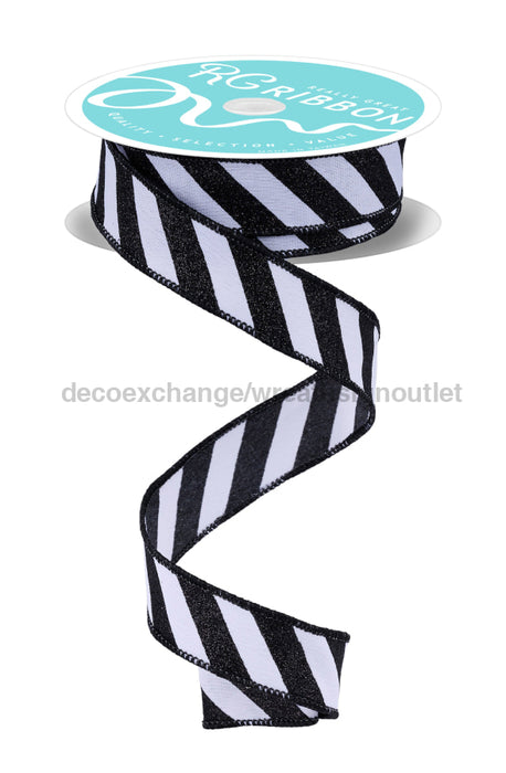 7/8’’X10Yd Diagonal Glitter Stripe White/Black RGF794227 Ribbon