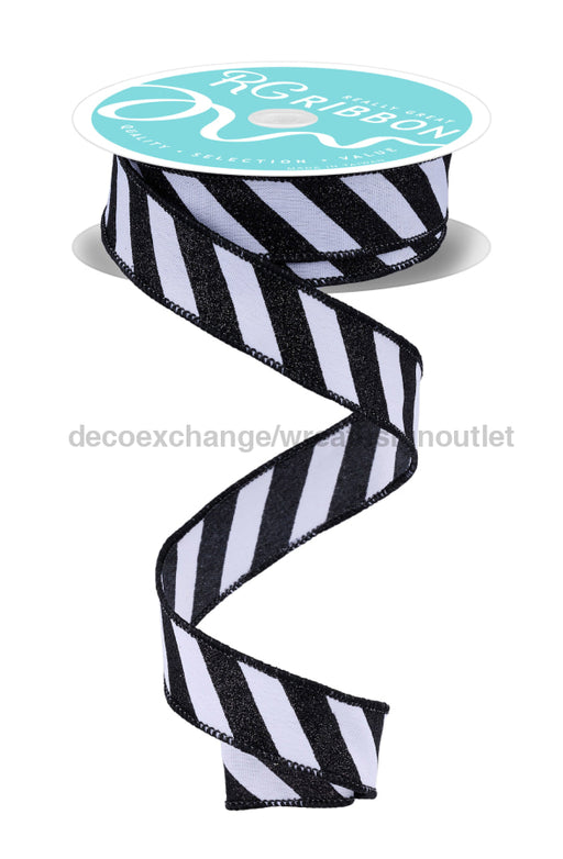 7/8’’X10Yd Diagonal Glitter Stripe White/Black RGF794227 Ribbon