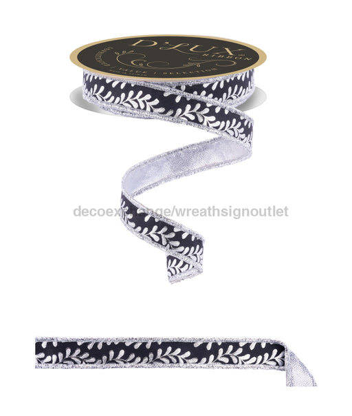 7/8’’X10Yd Foil Leaf Garland/Fused Black/Silver LX314002 Ribbon