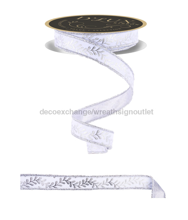 7/8’’X10Yd Foil Leaf Garland/Fused White/Silver LX314027 Ribbon