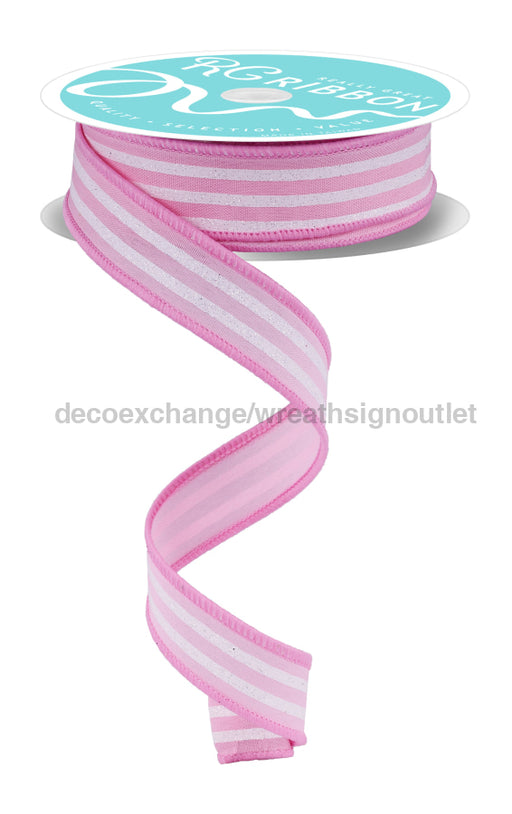 7/8’’X10Yd Glitter Vertical Stripe Light Pink/White RGF797415 Ribbon