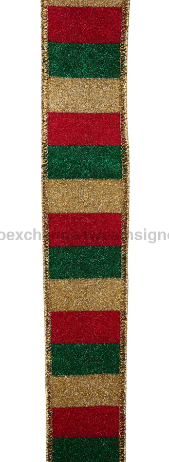 7/8’’X10Yd Horizontal Glitter Stripes Red/Emerald/Gold RGH7048XJ Ribbon