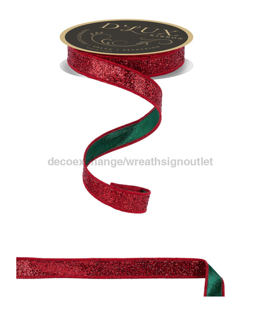 7/8’’X10Yd Laser Glitter/Fused Laser Red/Emerald Green LX32704N Ribbon