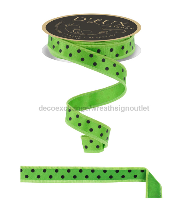 7/8’’X10Yd Small Polka Dot/Fused Fresh Green/Black Lx3045Lt Ribbon