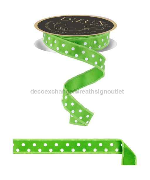 7/8’’X10Yd Small Polka Dot/Fused Fresh Green/White Lx3029Lt Ribbon