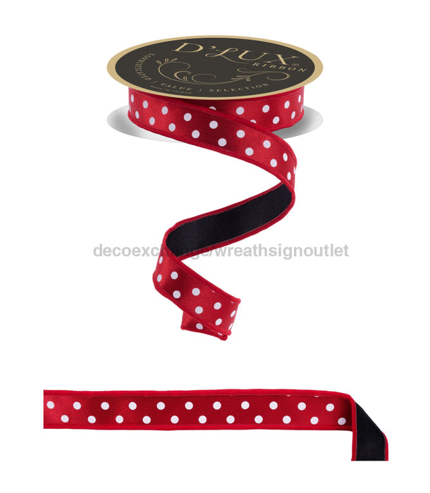 7/8’’X10Yd Small Polka Dot/Fused Red/White/Black Lx3041Ma Ribbon