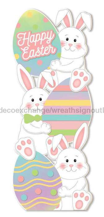 70’H Plywood Happy Easter Bunny Sign White/Pink/Light Blue He7314 Base