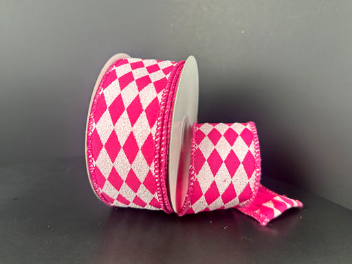 Fuchsia Satin/White Glitter Narrow Harlequin, 1.5"X10Y 71613-09-28
