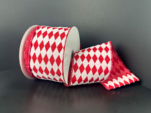 Red Satin/White Glitter Narrow Harlequin, 2.5"X10Y 71613-40-13