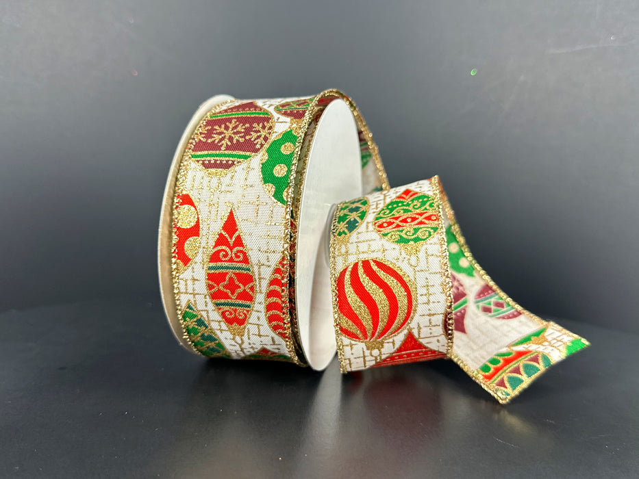 Ivory-Gold Tweed Red-Green Grand Ornaments Ribbon 71632-09-17