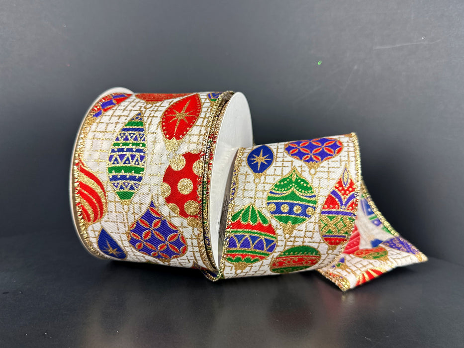 Ivory-Gold Tweed Red-Green Grand Ornaments Ribbon 71632-40-17