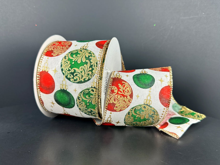 Ivory Linen/Red-Green-Gold Balls, 2.5"X10Y 71634-40-15