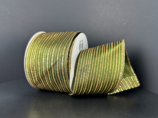 Moss Satin/Dual Gold Stripes, 2.5"X10Y 71663-40-08