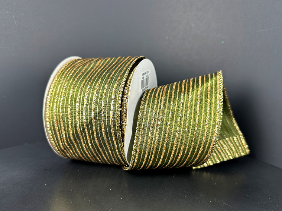 Moss Satin/Dual Gold Stripes, 2.5"X10Y 71663-40-08