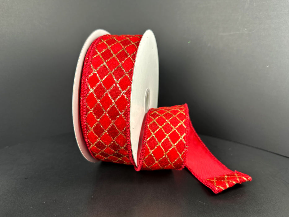 Red-Dark Red-Gold Velvet Diamond Harlequin Ribbon 71664-09-12