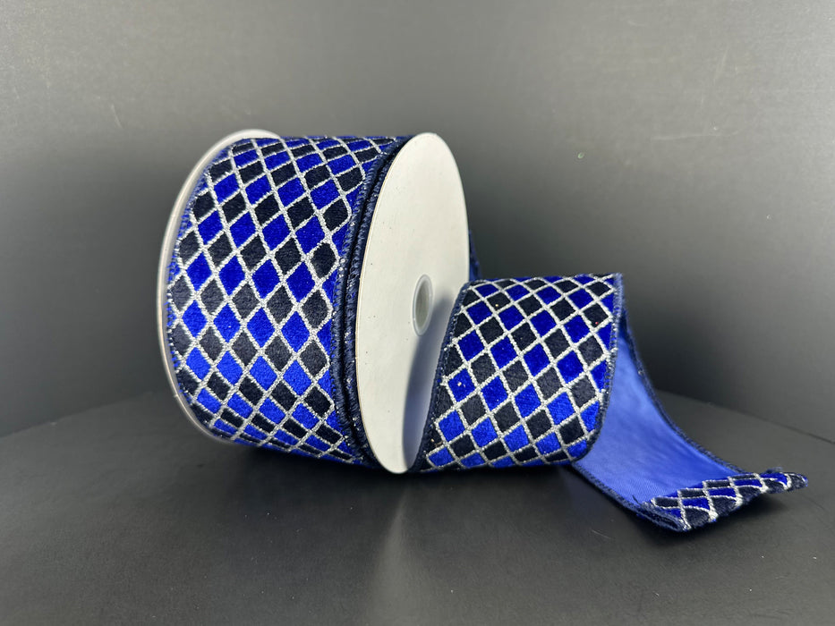 Black-Blue-Silver Velvet Diamond Harlequin Ribbon 71664-40-27