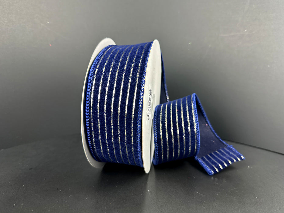 Navy Velvet/Champagne Pressed Thin Stripes, 1.5"X10Y 71665-09-25
