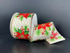 Ivory Diagonal Linen-Gold Diamond Net Print/Poinsettias, 2.5"X10Y 71669-40-18