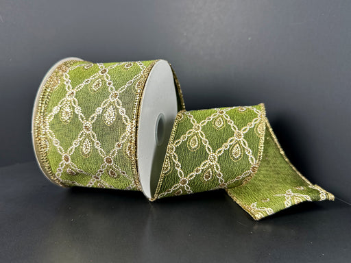 Moss Metallic Satin/Gold-White Jewel Diamonds, 2.5"X10Y 71673-40-08