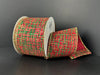 Red Linen Green-Gold Tweed Print Ribbon 71676-40-13