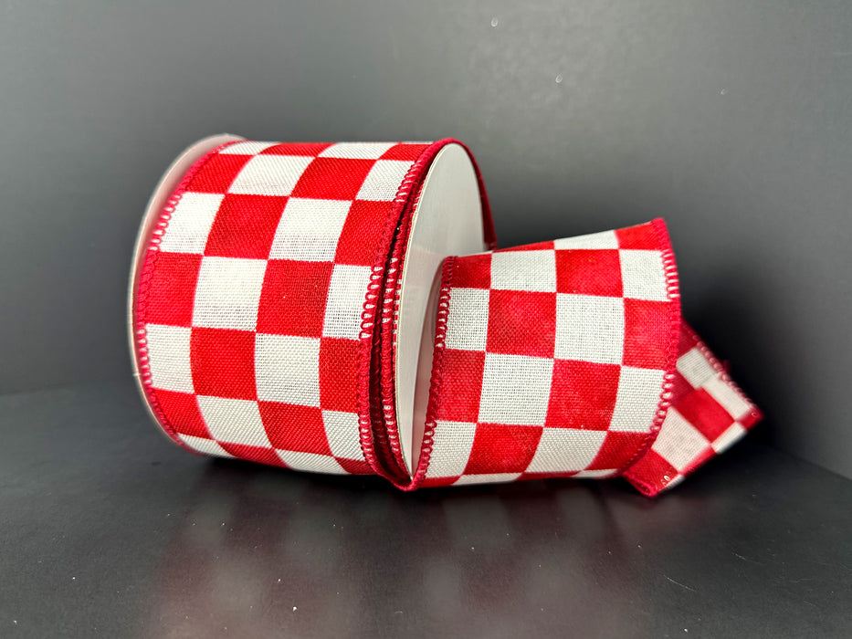 Ivory Linen/Red Watercolor Check, 2.5"X10Y 71678-40-12