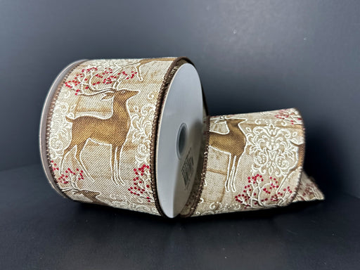 Wood Grain Linen Damask Deer Ribbon 71694-40-10
