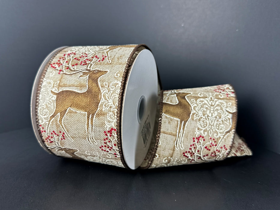 Wood Grain Linen Damask Deer Ribbon 71694-40-10