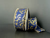 Navy Diagonal Linen Gold Embossed Swirls Ribbon 71696-09-27