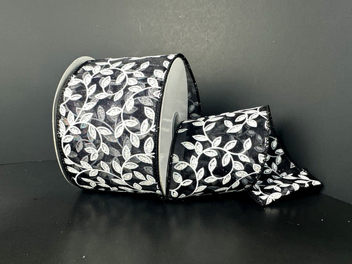 Black Sheer White Vine Swirls Ribbon 72600-40-21