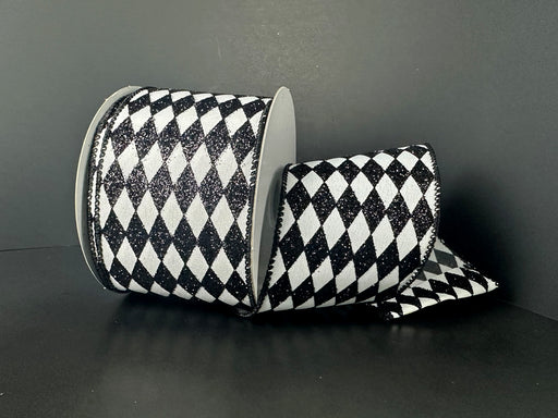 White Satin/Black Glitter Tiny Harlequin, 2.5"X10Y 72601-40-01