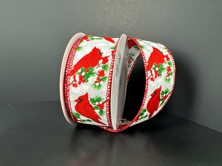 White Linen Sitting Cardinal Ribbon 72615-09-12