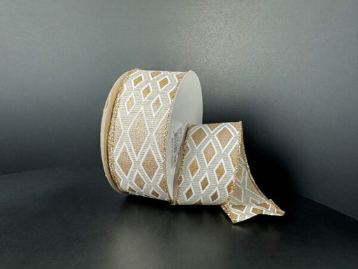 Ivory-Gold Linen/Champagne Metallic Diamond Cascade, 1.5"X10Y 73559-09-14