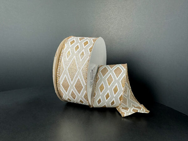 Ivory-Gold Linen/Champagne Metallic Diamond Cascade, 1.5"X10Y 73559-09-14