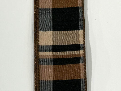 Brown-Tan-Black Faux Dupioni Plaid, 1.5"X10Y 73580-09-38