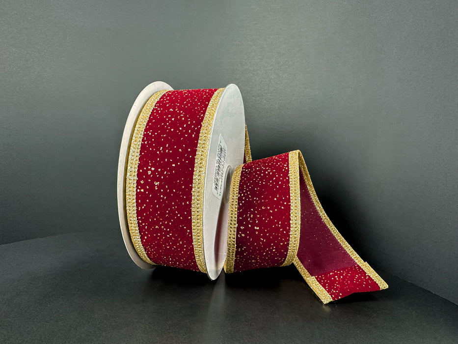 Dark Red Velvet Gold Sparkle Edge Ribbon 76575-09-10