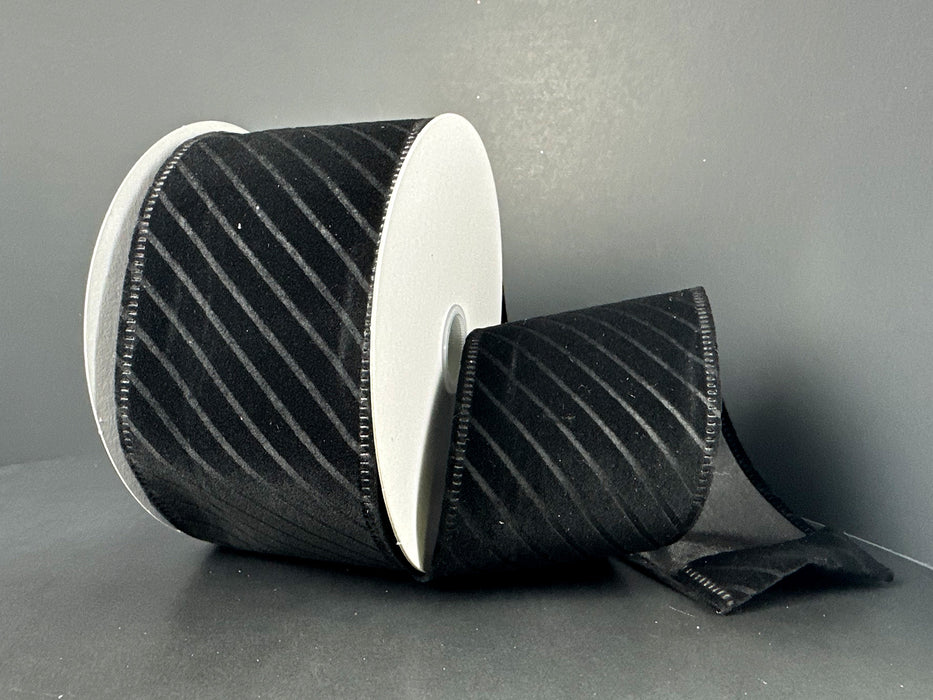 Black Diagonal Line Pressed All Velvet, 2.5"X10Y 76601-40-21