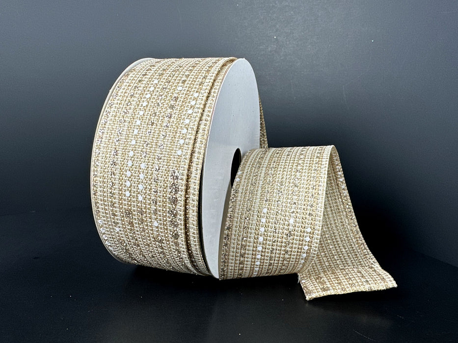 Light Gold-White Metallic Linen/Silver Dot Stripes, 1.5"X10Y 76636-09-14