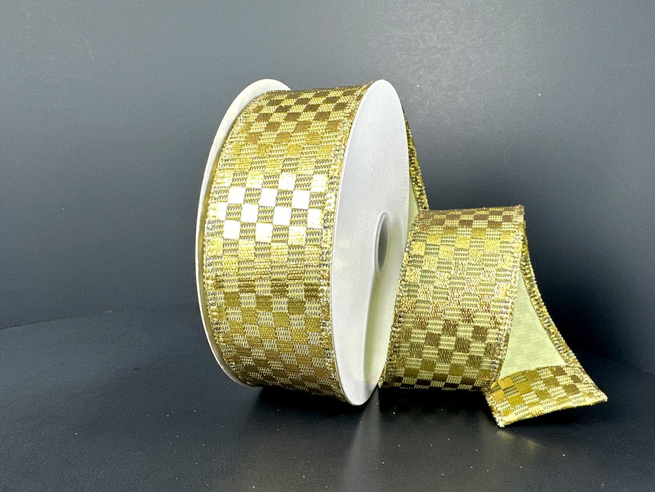 Moss Metallic-Gold Metalique Check, 1.5"X10Y 76637-09-15