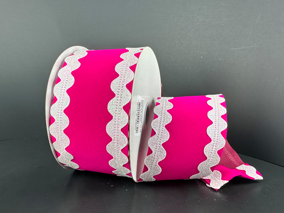 Fuchsia All Velvet/White Iridescent Ric Rac Edge, 2.5"X10Y 76648-40-28
