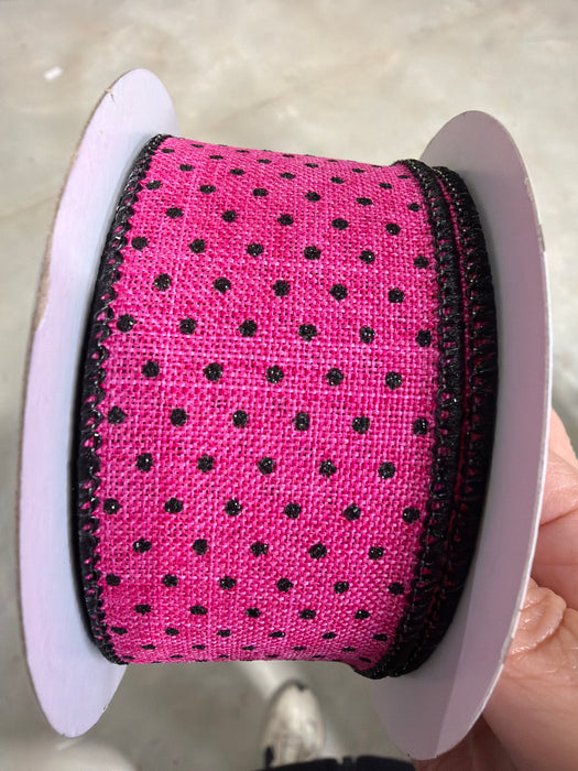 1.5"X10Yd Glitter Swiss Dots Fuchsia/Black RGH131983 - DecoExchange®