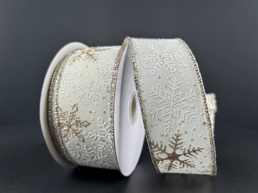 Cream Linen Champagne Glitter White Matte Snowflake Ribbon 78474-09-14