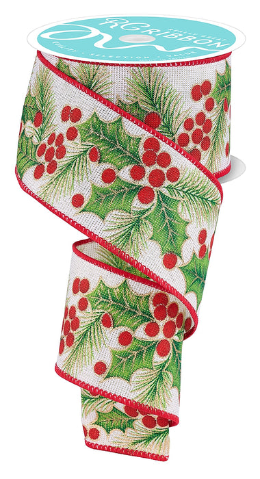 2.5"X10Yd Bold Holly/Berries Off-White/Gold/Multi RGH143108