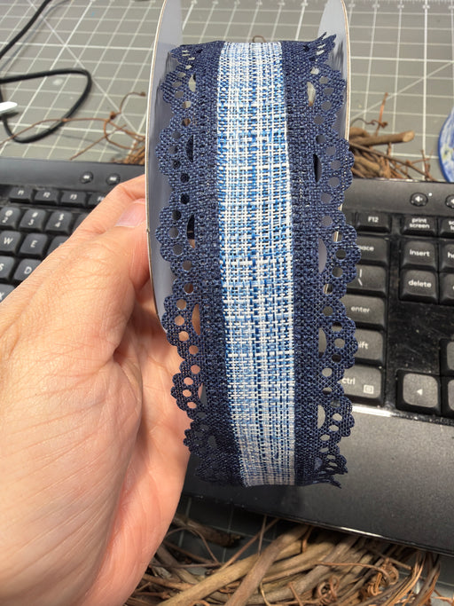 1.5"X10Yd Cross Check/Lace Multi Blue/Navy RGC829719 - DecoExchange®