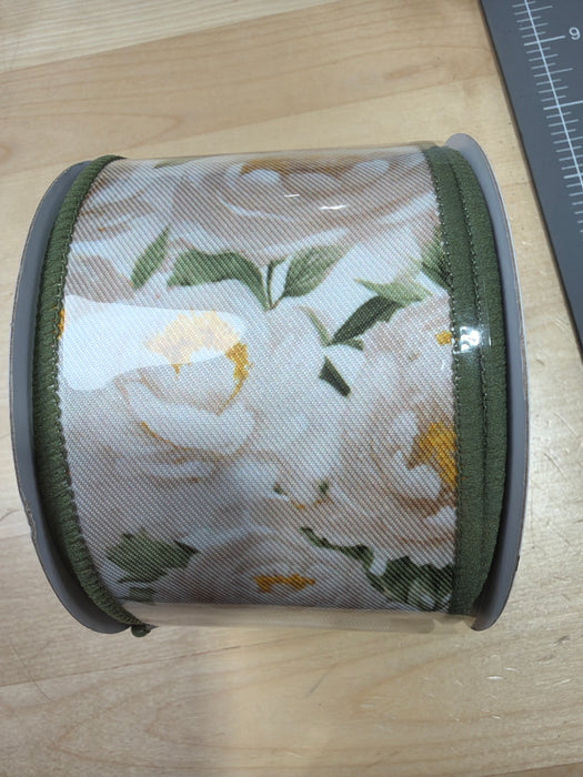 2.5"X10Yd Peonies Ivory/Cream/Sage Green LS1216H2