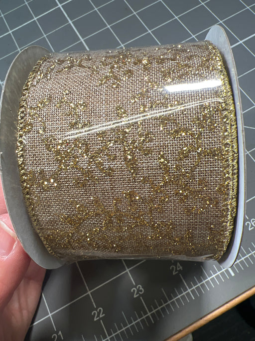 2.5"X10Yd Glitter Mini Leaf Vines Lt Beige/Gold RGH1058G5 - DecoExchange®