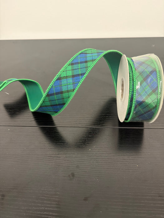 1.5" x 10 Yard Dupion Plaid Ribbon, Green Black MTX79148-GRBL